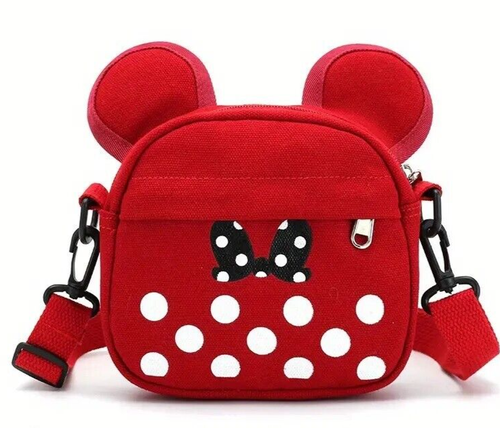 NEW Girls Red Minnie Mouse Bag Crossbody Purse Lined & Zip Pocket Canvas Gift