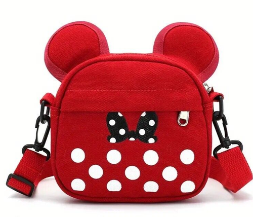 Girls Red Mouse Bag Crossbody Purse Lined & Zip Pocket Canvas Gift NEW - Afbeelding 1 van 7