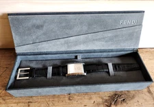 Fendi Orologi Watch Rectangular White Dial Black Strap 055-7000G-497 Paperwork