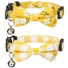 2 Pack Cat Collar Breakaway with Cute Bow Tie Bell 7.87-11.02 inches Yellow