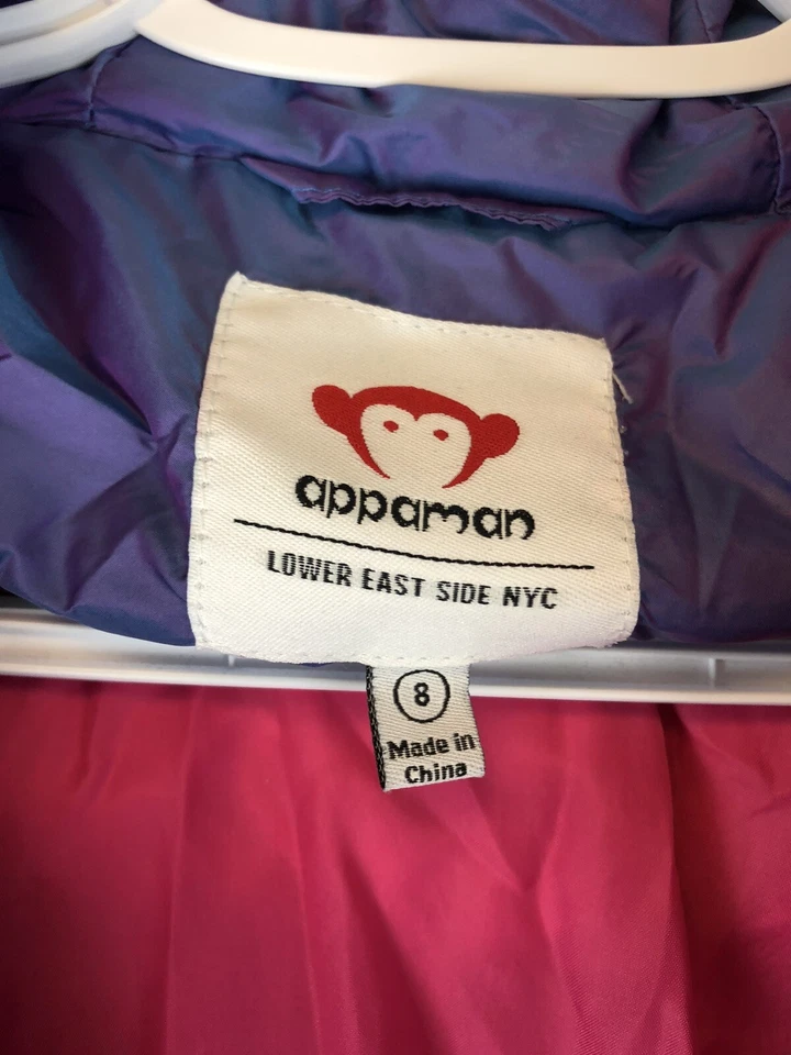 Appaman девочки фиолетовый/розовый стеганый пальто, размер 8, разрыв на внутренней стороне капюшона - Изображение 4 из 4