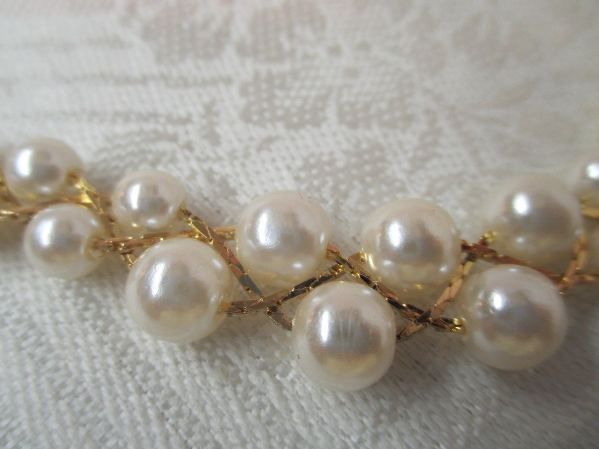 Collier Ancien Fausses Perles Doré – B.C. Lind 14kt KGE – Vintage