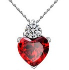 925 Sterling Silver Red Garnet Heart Cubic Zirconia Pendant Necklace Gift Box 