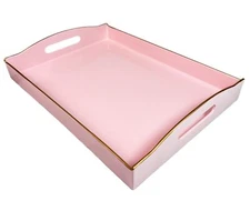 Pink Serving Tray with Handles Plastic Decorative Tray for Coffee Table Ottom...