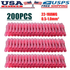 200Pcs Red Heat Shrink Butt Wire Connectors Crimp Terminals AWG 16-22 Gauge US