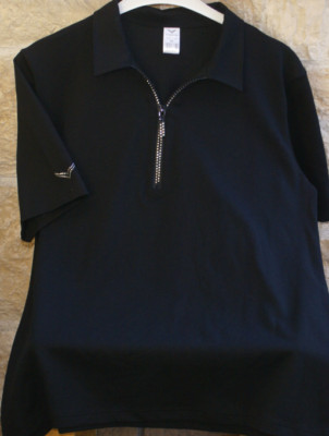 TRIGEMA Shirt Kurzarm Poloshirt schwarz m. Glitzersteinen Gr. XXL/46 Neu NP 80  