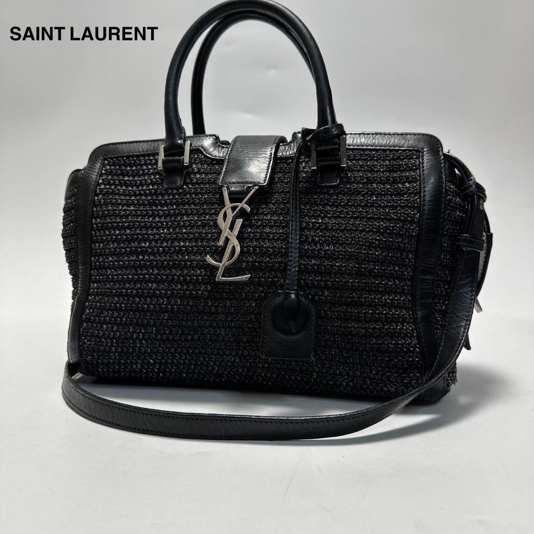 Borsa a tracolla h14 Saint Laurent bambino piumino cabas nero rafia 2 vie