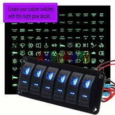 1224v Car Marine Boat 6 Gang Dual Blue Led Rocker Switch Panel Breaker Decal