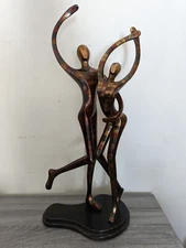 ArtMax Wood Sculpture Lover's Dance Abstract Figurine Modern Painted Damaged 