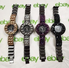 GENEVA JEWEL GLITZ CRYSTAL GEM ON BEZEL BAND PURPLE,BLACK,GUNMETAL FANCY WATCH