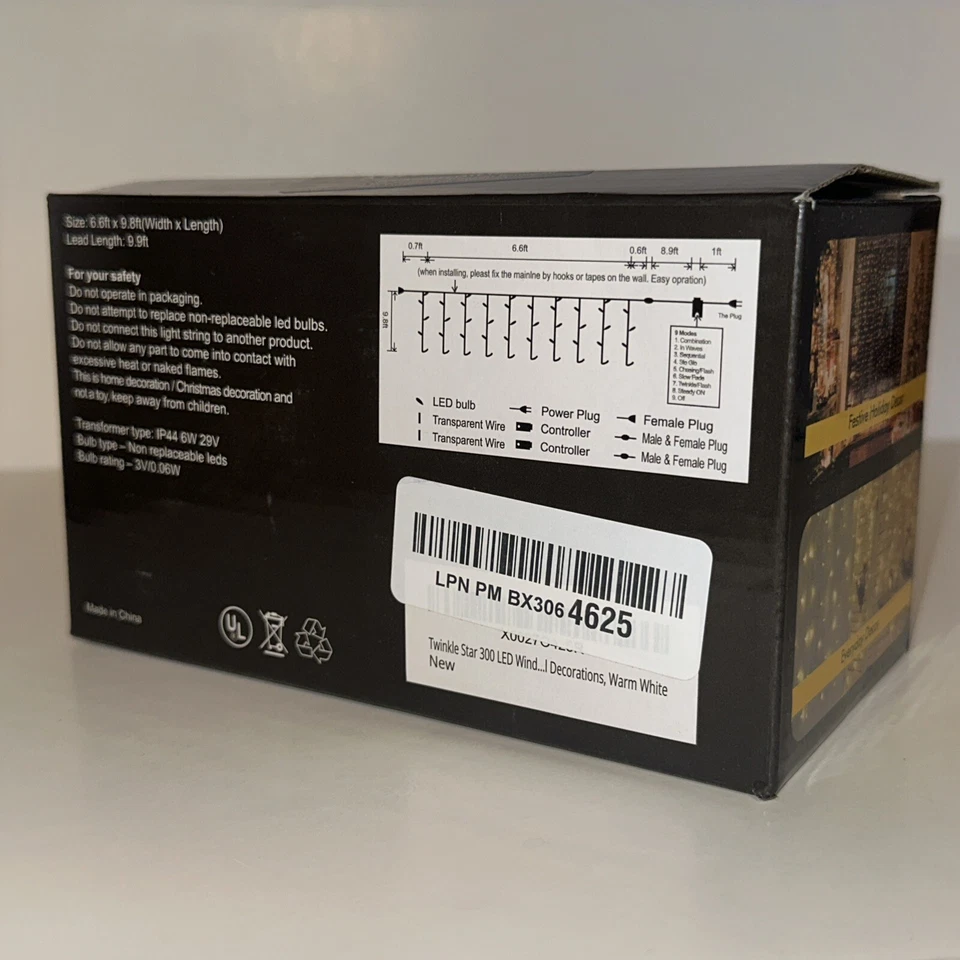 Twinkle Star 300 Led Window Curtain String Warm White 8 Modes Indoor Outdoor Use - Image 3 of 4