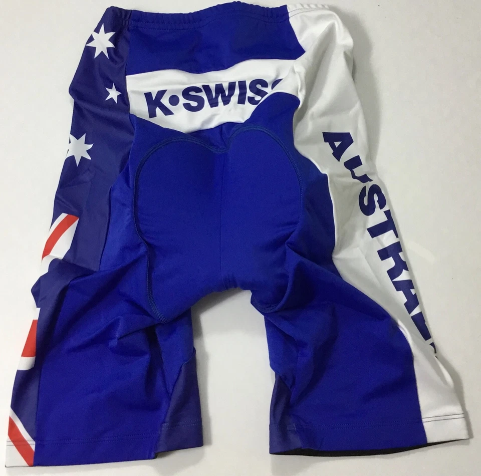 Pantalones Cortos de Ciclismo K-Swiss Para Hombre 10” Australia Acolchados 100569 Azul Rojo Blanco Talla S Foto 2 de 3