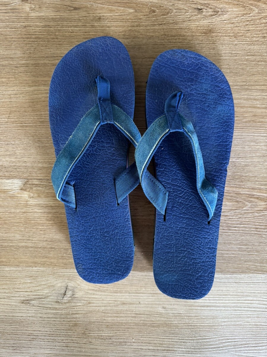 Vtg 80s Blue Suede Flip Flops Thongs Chunky Layered Beach Shoes