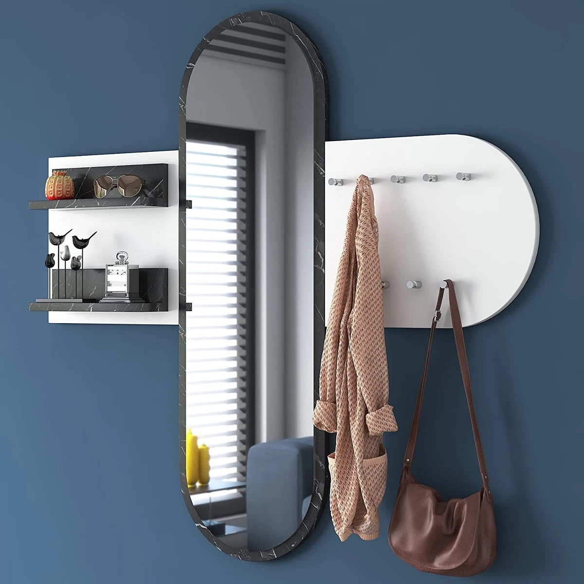 Hallway Mirror with Hook and Shelves Elegant Entryway Full Length