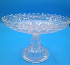 Pattern glass compote cake plate pedestal vintage star oval daisy