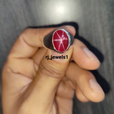 Lab Create 6 Rays Star Ruby Ring For Men's Fathers Dey Gift 925 Silver Men's Rin