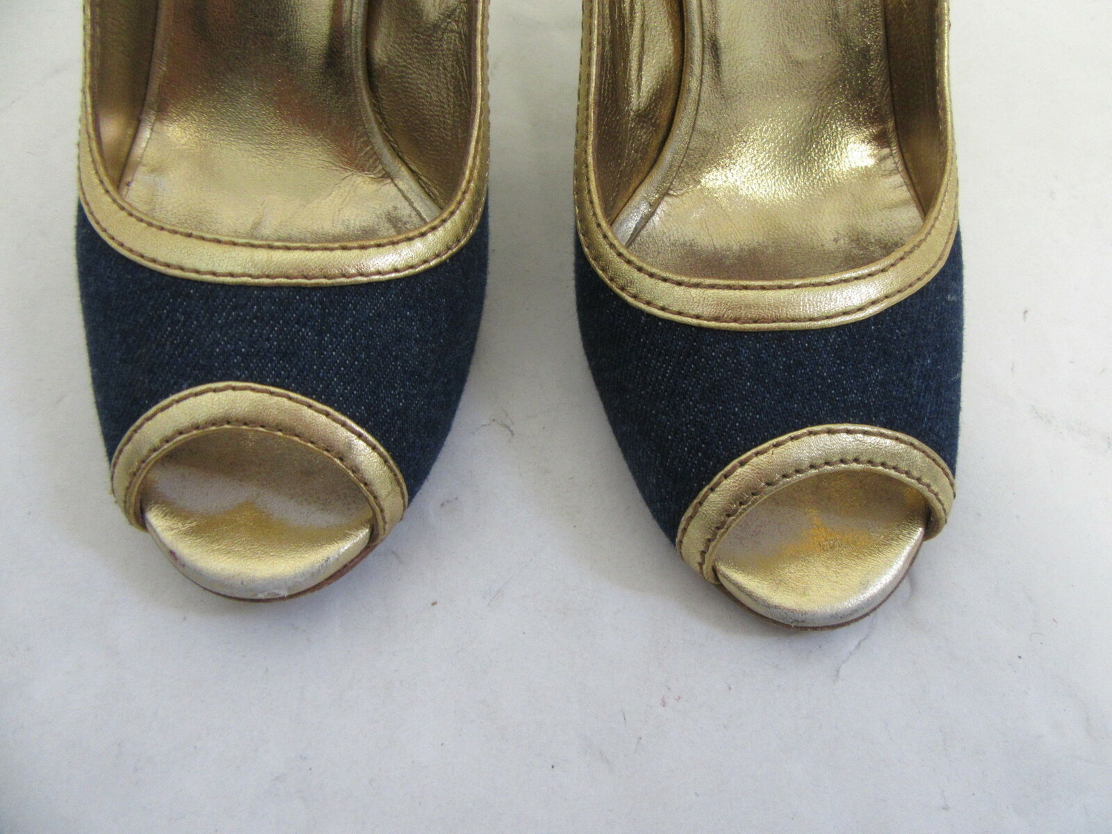 D&G Dolce & Gabbana denim and gold peep-toe heels… - image 3