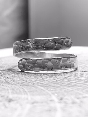 Sterling Silver 925 Mens Wrap Ring Hammered Texture Thumb Or Finger,  Adjustable