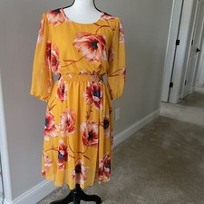 Kate and Lily Orange Floral Dress with Sheer Sleeves