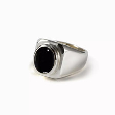 Natural Black Onyx Gemstone mens Ring 925 Ste...