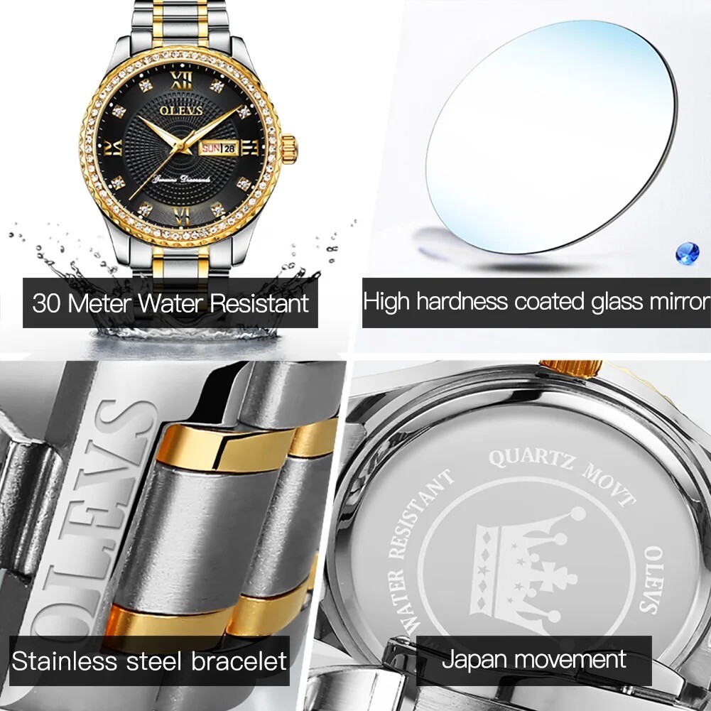 OLEVS 6618 Simulated Diamond Waterproof Luminous Quartz Stainless