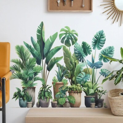 Wall Sticker Potted Plants Garden Leaves Decal Removable Kitchen Room Home Decor