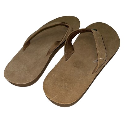 Sanuk Flip Flops Mens 12 Tan Brown Fraid Suede Leather  display picture 1
