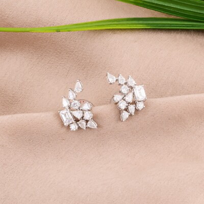 Lab Grown Diamond Climber Earrings Ct 14k White Gold Studs
