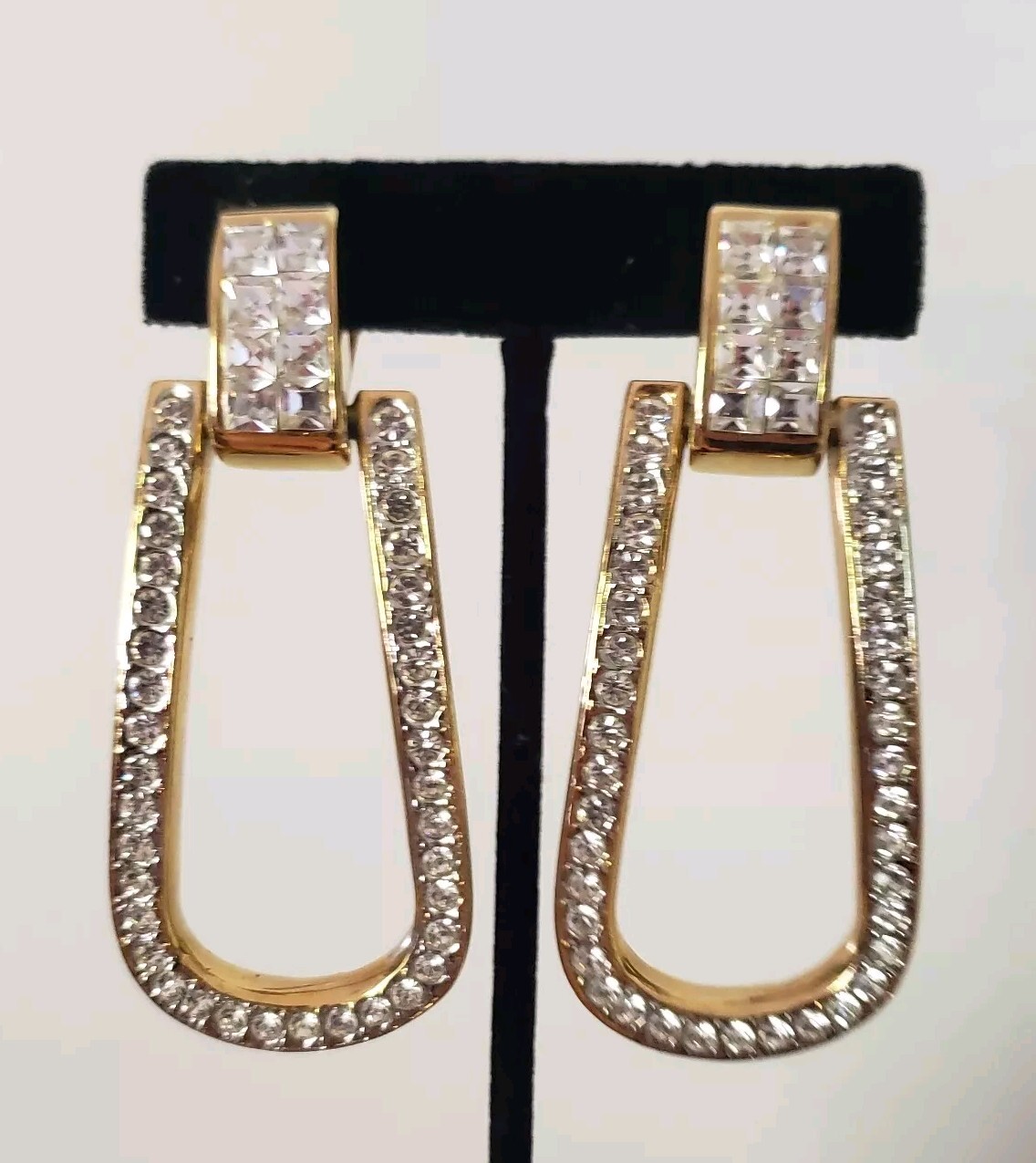 RETRO STATEMENT BOLD EARRINGS CLIP ON RHINESTONES… - image 1