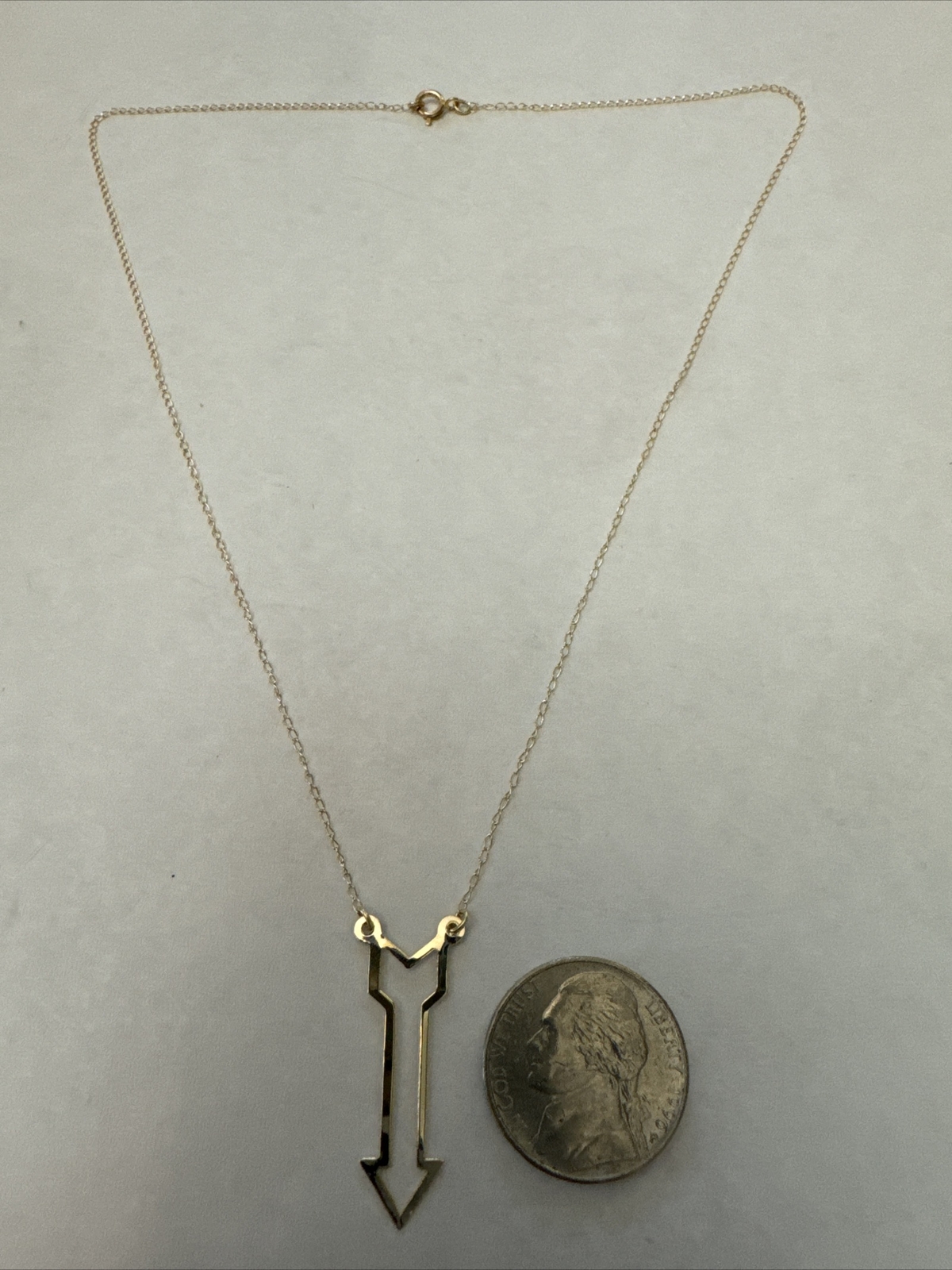 Solid 14k Yellow Gold Arrow Pendent Necklace - image 2