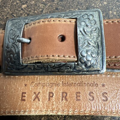 Express genuine Italian leather buckle cowboy belt EXPRESS Brown Genuine Italian Leather Belt - Made in USA  main image 2