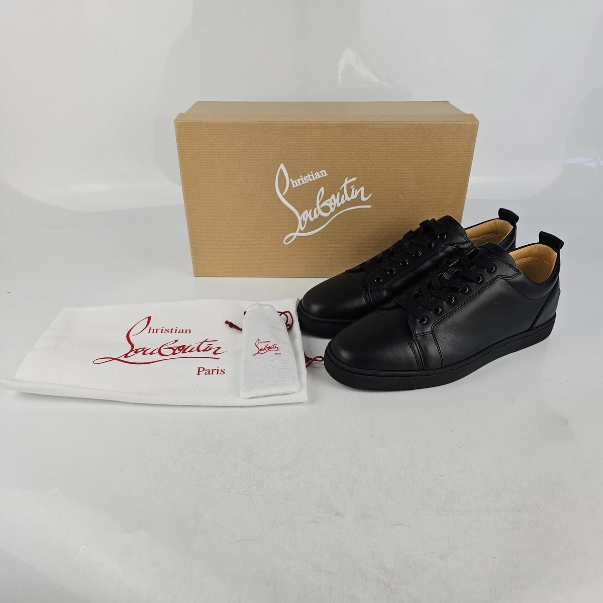Christian Louboutin Louis Junior Flat Calf Black Sneakers New 43