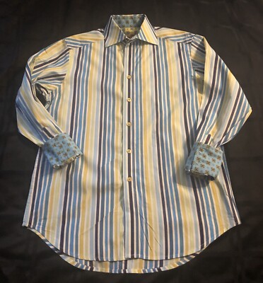 Robert Graham Shirt Men Small Multicolor Stripe Button Up Long Sleeve Flip Cuff