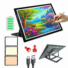 A3 Wireless Rechargeable Tracing Light Pad, 3-Colors & 8-Level Adjustable Bri...