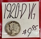1920-D Mercury Silver Dime (VG) Very Good Condition! ENN Coins