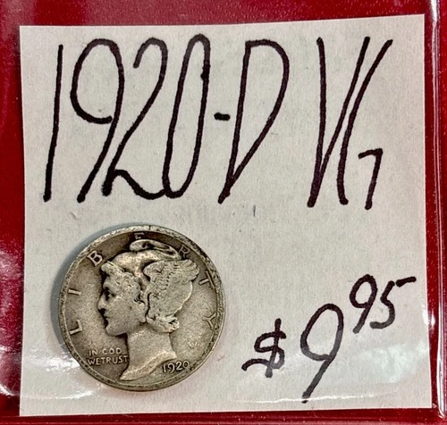 1920-D Mercury Silver Dime (VG) Very Good Condition! ENN Coins