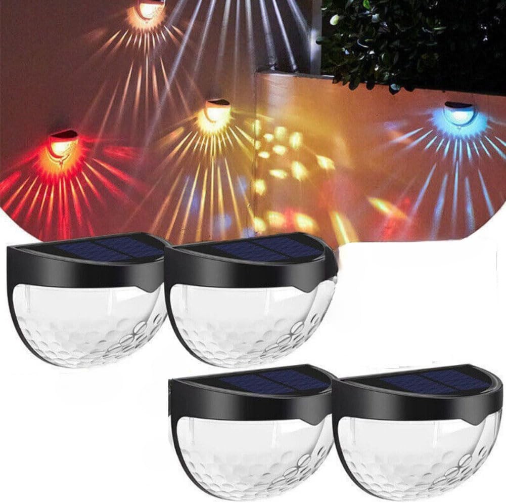 4PCS RGB LED Solar Fence Lights Outdoor Garden Wall Deck Stairs Step Decor Lamp