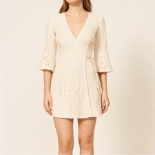 Reformation Lianne Crochet Lace Wrap Bell Sleeve Mini Dress Ivory Cream Size 2