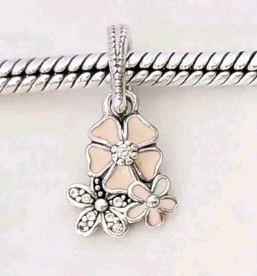 Original Pandora Armband Charm - Silber & Rosa Poetische Blüte Blume Dangle S925