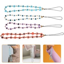 4 Pcs Phone Charms Strap Evil Eye Girls Mobile Lanyard Beaded Wrist