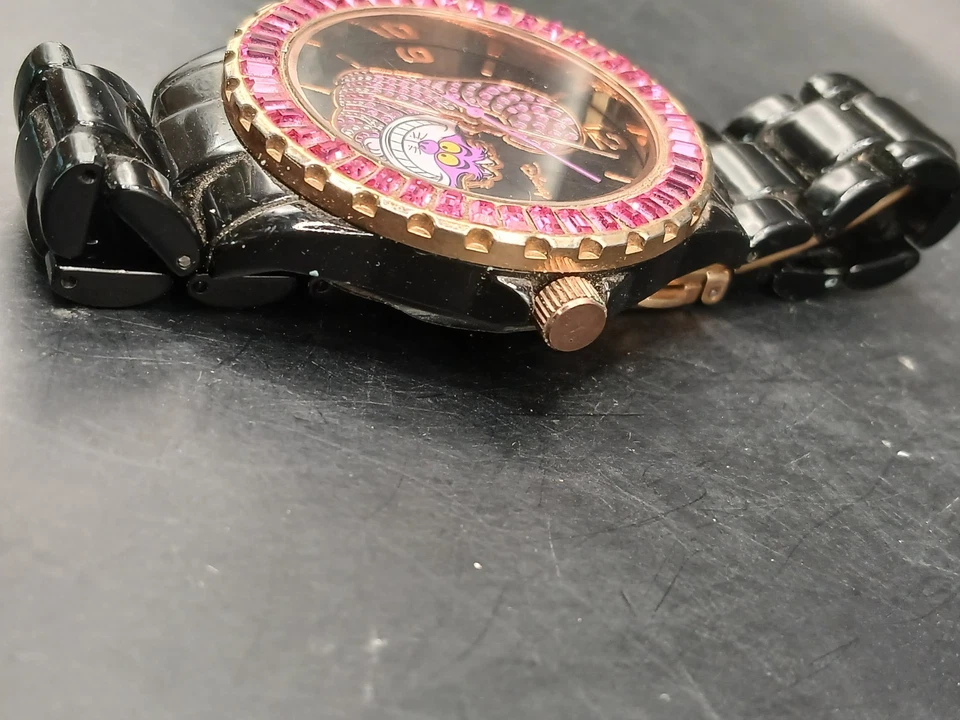 Disney Alice In Wonderland Cheshire Cat Watch Pink Rhinestones Needs Battery - Image 4 of 4