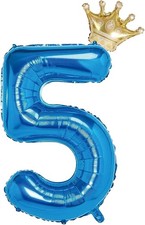 40 Inch Blue Number Balloon 5 with Crown for Birthday Party Decorations