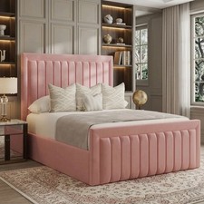 Winged Panel Bed Frame Plush Velvet Upholstered Ottoman Gas Lift Storage Double