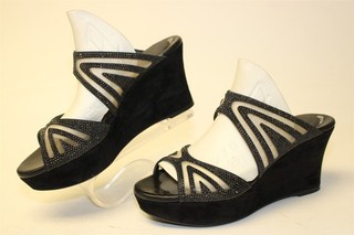 Rene Caovilla Womens Size 7 37 Crystal Studded Mesh Italy Made Wedge Slide Shoes