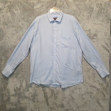 Johnston  Murphy Dress Shirt Mens XL Blue White Button Check Collard