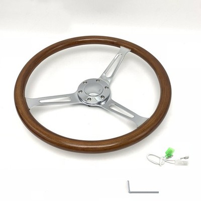 15'' Universal Wooden Steering Wheel Wood Grain Trim   Chrome Spoke 380mm #yi