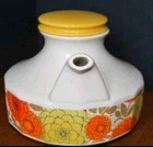 Vintage McCoy Pottery Squat White/ Orange Octagon Daisy Design Teapot  1970s