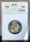 1946 SILVER Washington Quarter ANACS MS65 Old Soap Box Slab! Nicely TONED!