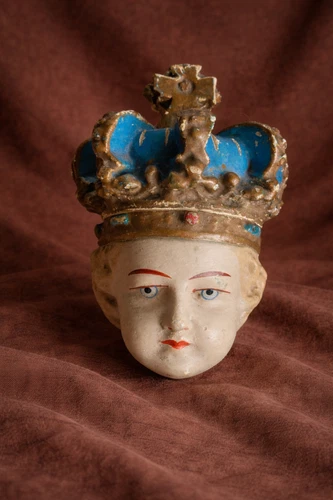 Infant Jesus of Prague Head Fragment — Polychrome Terracotta with Crown