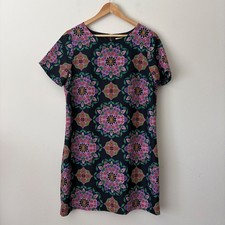 J.Crew Womens Short Sleeve Medallion Print Shift Dress Navy Purple sz 10/12